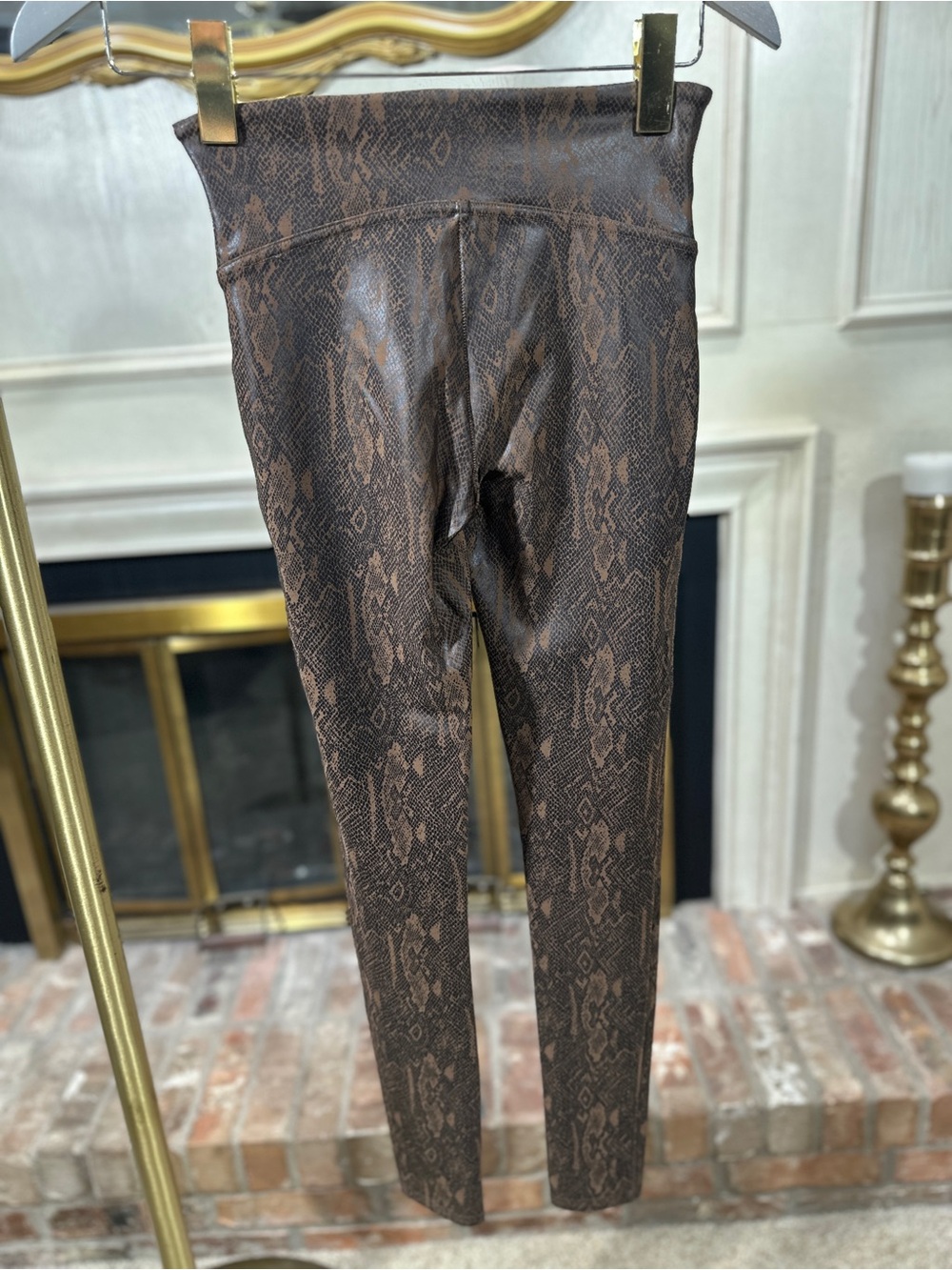 SPANX Leggings S Brown Snakeskin Faux Leather Streetwear Edgy Indie Sleaze - Picture 2 of 7